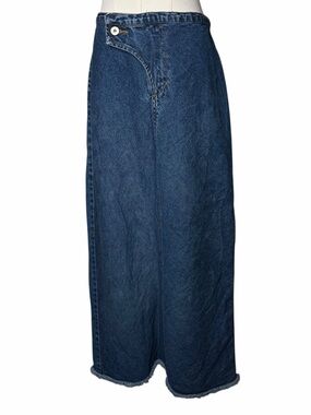 Vintage 90s Denim Leg Slit Maxi Skirt Boho Retro Whimsy Size M